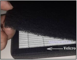 Velcro attaches the HEPA filter to the carbon filter